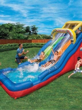 Inflatable Kids Double Water Slide Splash Pool - Multicolor